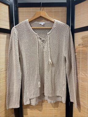 J. Jill Open Knit Lace Sweater in Taupe